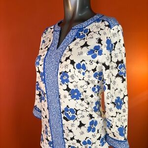 Talbots Vivid Blue and Black Floral Blouse